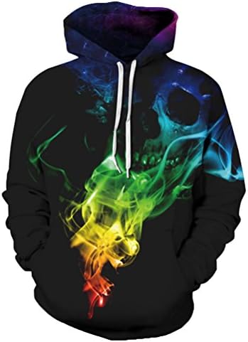 Xiaohudui Unisex Realistic Fire Blue Red Skull Printed Hip Hop Street Style Hip Hop Sweatshirt Pullover Hoodie For Men Women