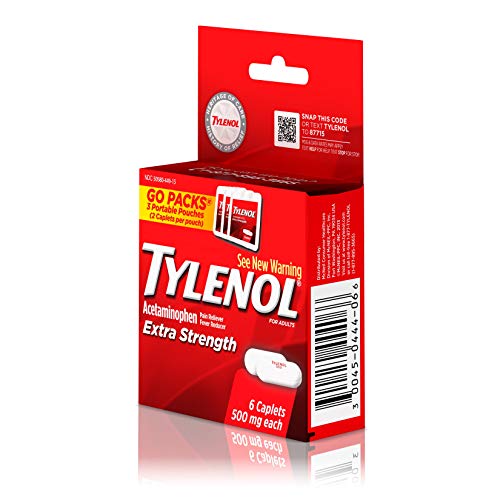 TYLENOL EXTRA STRENGTH 500 MG ACETAMINOPHEN CAPLETS, PAIN RELIEVER & FEVER REDUCER, ACETAMINOPHEN FOR MINOR ARTHRITIS PAIN, HEADACHE, BACKACHE & MENSTRUAL PAIN RELIEF, TRAVEL SIZE, 6 CT