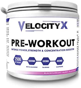 VelocityX Pre Workout – Blackcurrant Flavor – Pre Workout -31 Servings. with Beta-Alanine, Taurine and Caffeine.
