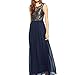 Sue&Joe Women's Open Back Dress Sleeveless Metallic Lace Crochet Pleated Dresses