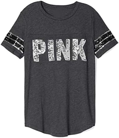 YLnini Womens Letter Print Crew Neck Summer T-Shirt 15 XL