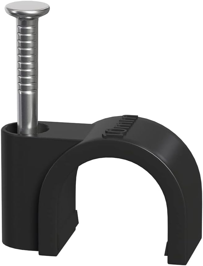 Topsky 10mm Round Black Cable Clips - 100 Pack - PE Plastic Steel Nail