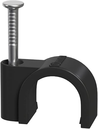 Topsky 10mm Round Black Cable Clips - 100 Pack - PE Plastic Steel Nail