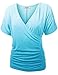 LL Womens V Neck Short Sleeve Wrap Front Ombre Deep Dye Dolman Top XXL AQUA