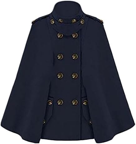 Fulok Womens Winter Double Breasted Cape Wool Blend Overcoat Peacoat
