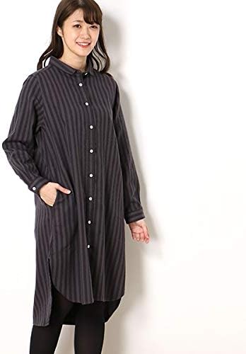 Amazon Co Jp リラシク Lilasic チビ衿ストライプネルシャツワンピース チャコール系 L 服 ファッション小物