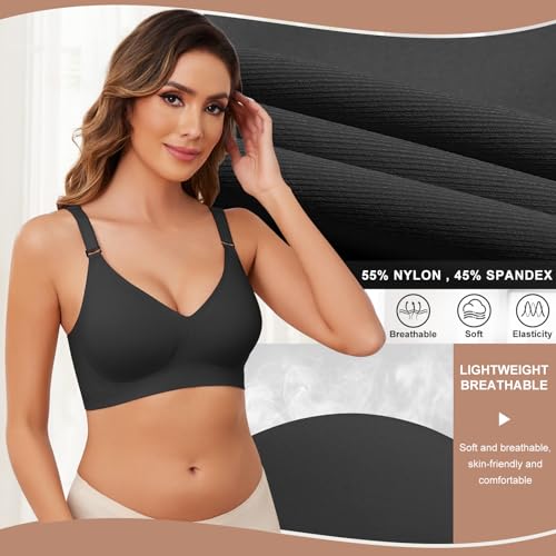 TOMEEK Women's Wirefree Bra, Seamless Bras with Basic Padding, Adjustable Shoulder Bra, Comfortable, Sporty Women, Soft, Elastic
