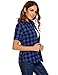 SoTeer Women Summer Short Sleeve Boyfriend Plaid Button Down Shirts