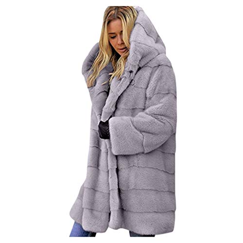 Womens Faux Fur Hooded Coats 2019 Winter Warm Thick Parka Long Overcoats Shaggy Shearling Jacket - Limsea Gray
