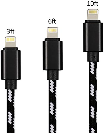 NEXCABLE iPhone cable, 3Pack 3FT 6FT 10FT Nylon Braided Cord Lightning Cable Certified to USB Charging Charger for iPhone 7,7 Plus,6S,6 Plus,SE,5S,5,iPad,iPod Nano 7 - Black