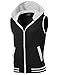 Youstar Modern Color Block Sleeveless Zipper Closure Drawstring Hoodie Black White 2XL