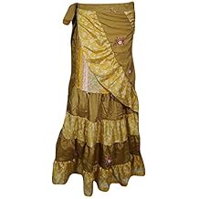 Womens Wrap Skirt Tiered Ruffles Boho Maxi Printed Sari Skirts