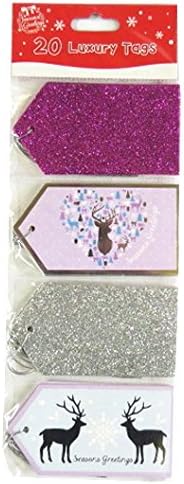 Christmas Luxury Glittered Gift Tags - Purple &amp; Silver - Pack of 20 - Size 4.3' x 2.4'