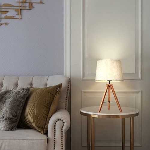 MOTINI Modern Tripod Table Lamp Besides Desk Lamp 21" Bamboo with White