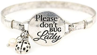 Please Don't Bug The Lady Handmade Beautiful Bangle Bracelet with Wire Design and Cute Ladybug Charm and Bead