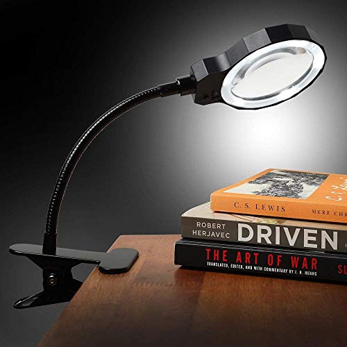 BicycleStore Magnifying Glass Light Illuminated Magnifier 3X LED Magnified Glass USB Powered Magnifier with Clip for Reading, Crafting, Jewelry Design, Hobby and More