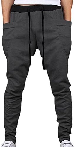 TOP HERE Men's Drop Crotch Funnel Pockets Drawstring Harem Pants Casual Jogging Sweatpants Running Trousers Medium Dark Grey