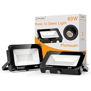 Onforu 2 Pack 60W LED Dusk to Dawn Security Lights, 6000lm Outdoor Flood Lights, IP66 Waterproof Exterior Floodlights with Photocell, 5000K Daylight White Flood Lights for Garage,Entryways,Yard,Porch