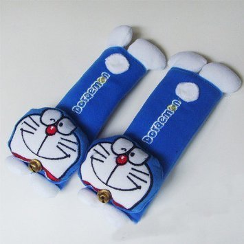 Child Children Kids Safety Design Multi Use Auto Car Seat Belt Cover Plush Seat Shoulder Pad Cushion 2 Pcs One Pair (Doraemon)