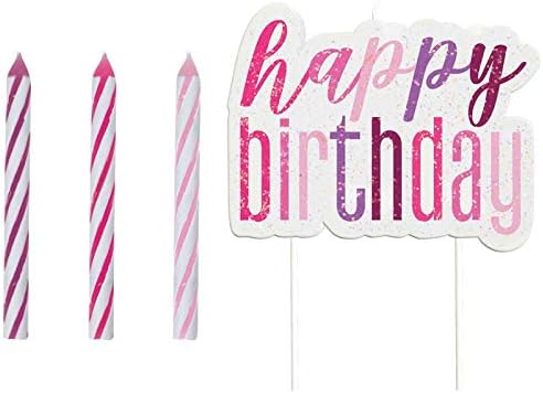 Unique 83888" Happy Birthday Pink, Candle Set, Purple, and Magenta - Image 3