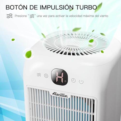 Aircillin Purificador de Aire HEPA H13 para Hogar, Elimina 99.9% de Polvo, Humo y Alérgenos, Ultra Silencioso, Filtro 3 en 1 con Carbón Activado, Aromaterapia, para Recámara, Oficina y Mascotas