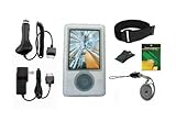 iShoppingdeals - White Silicone Skin Case Cover w/ Armband and Clip + Car Charger + Travel AC Wall Charger + Screen Protector for Microsoft Zune 30GB MP3 Player