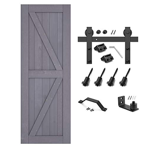 Genius Iron Gray 30inx84in Barn Door with 5FT Sliding Door Hardware Kit & Flush and Pull Set & Floor Guide, Pre-Drilled Ready to Assemble Environmental Solid Fir Wood Single Door Panel, K-Frame - Thumbnail 7