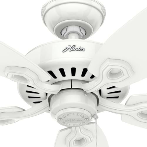 Hunter Builder Elite, Indoor, Ceiling Fan, No Light, 52 inch, Snow White | Standard Mount, Pull Chain, 5 Blades, For Bedroom, Living Room, Kitchen, 53240