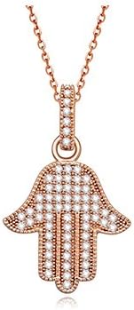 Blue Pearls White Cubic Zirconia Crystal Fatma's Hand Pendant and Rose Gold Plated PDC C0031