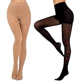 MANZI 2 Pairs Compression Pantyhose for Women Shaping Black Tights 10-15mmHg Support 50D Opaque Stockings