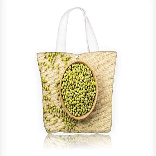 Women’s Canvas Tote Handbags mung beans in wood bowl on jute bag background Casual Top Handle Bag Crossbody Shoulder Bag Purse W16.5xH14xD7 INCH