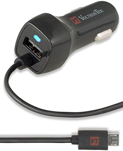 Micro USB Car Charger, VoltronTek Ultra Fast Travel Adapter with Length Built-in Micro USB connector for Samsung Galaxy S7 S6 S5 S4 S3 Galaxy Tab Note 5 4 3 2 Google Nexus 7 and Extra USB Port