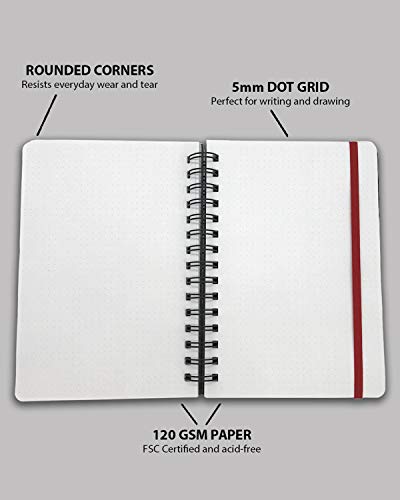 Spiral Bullet Journal Notebooks with Dotted Grid Pages | 120GSM Paper, Faux Leather Hardcover, A5 Size | 200 Dot Grid Pages Per Book, Set of 2 | Perfect for Writing and Drawing - Thumbnail 6