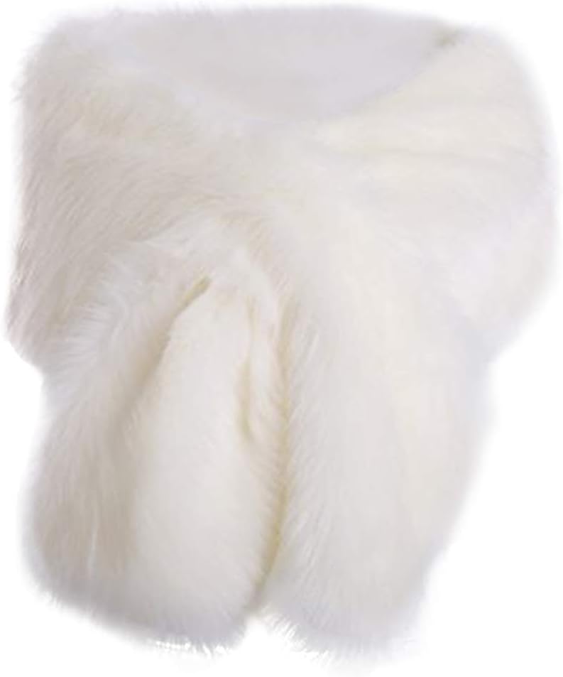 KAMA BRIDAL Women Long Faux Fur Shawl Bridal Stole Cover Up Winter Soft Bolero Scarf
