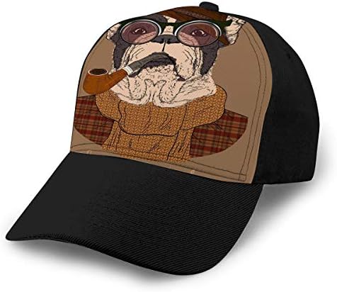 Xunulyn Trucker Hat Unisex Adult Baseball Mesh Cap French Bulldog Tobacco Tube Glasses Fashion Dressed up