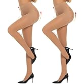 Yilanmy Women's Control Top Pantyhose 50D Semi Opaque Tights Run Resistant 10-15mmHg Support Hose Compression Tights 2 Pairs