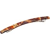 French Amie Long and Thin Caramel Large 4” Handmade Celluloid Automatic Sleek Hair Clip Barrette for Women and Girls (Caramel)