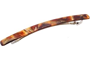 French Amie Long and Thin Caramel Large 4” Handmade Celluloid Automatic Sleek Hair Clip Barrette for Women and Girls (Caramel)