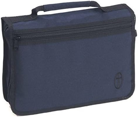 Bible Case Book Cover Tough Strong Canvas Large 10" x 7" Size Blue, Red or Black. Plain Colour with Zipped Front Pocket (Dark Blue)