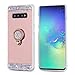 Galaxy A7 2017 Women Case with Ring Holder, DMaos Sparkly Diamond Mirror Cover with Kickstand, Colorful Rhinestone for Samsung A720 (A7 2017, Rose Gold)