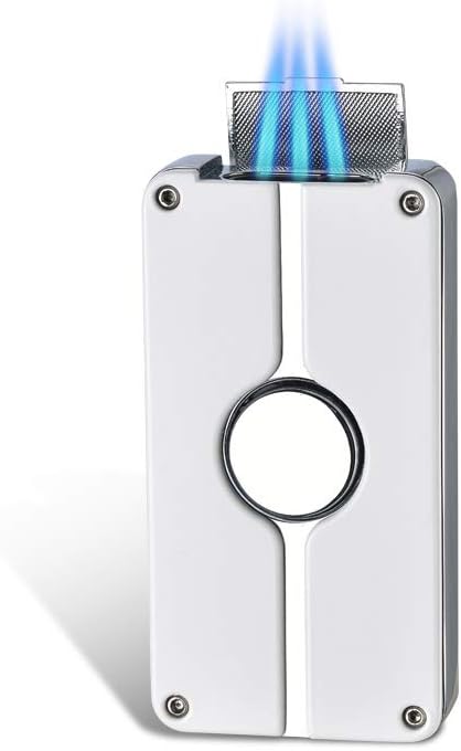 KOOWLUK】Windproof Inflatable Lighter Metal Lighter Moxibustion Moxa Lighter Trebling Flame torch with Strong Firepower Visible Residual Gas Volume Puncher-Sold WITHOUT butane(White)