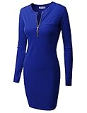 Doublju Womens Long Sleeve Ribbed Knit Dress With Zipper Front