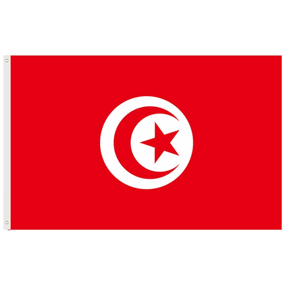 National Flags 5ft x 3ft with Grommets for Football Match Event in 2022, 32 Teams Flags Double Stitched Hem Polyester Flag for Indoor Outdoor Use (Tunisia)