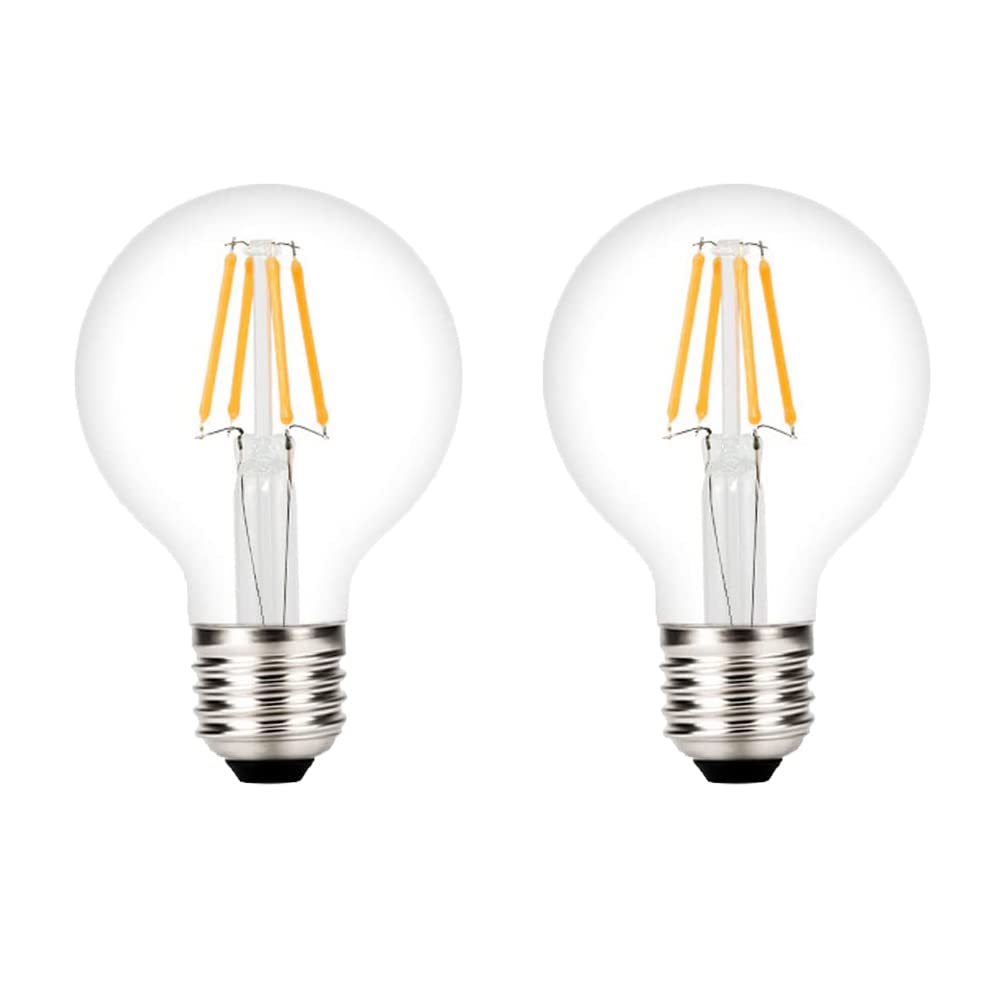 ZFQ 4W G80 (80mm) E27 LED Filament Glass Globe Warm White 2700K, 40 Watt Incandescent Bulb Equivalent, Retro Edison Decorative Bulbs, AC 220-240V, Non-dimmable, Pack of 2