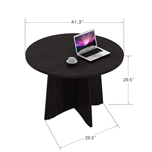 Sunon 41.3'' Dia Round Conference Table with X-Shaped Wood Panel Small Dining Table (Dark Oak)