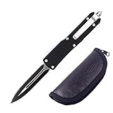 HaoMing Knives Double Action Out The Front Safety Knife Double-Edged Texture Black