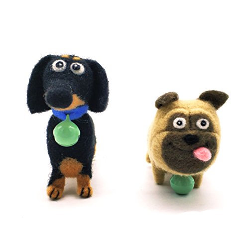 Artec360 Dachshund and Pug Dogs Needle Felting Kits for Beginners with Enough Tool Kits Height 3.5" (2 Pack)