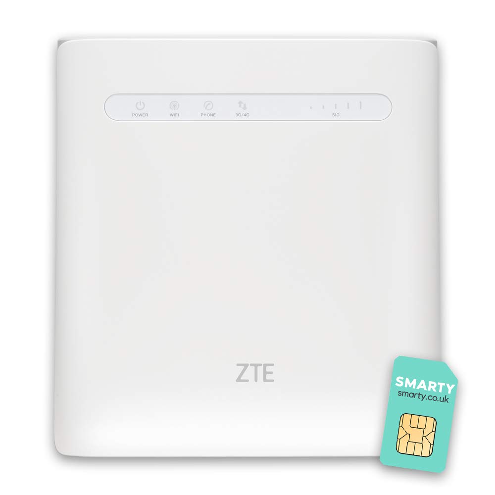 ZTE MF286R, 300Mbps 4G mobile WiFi Router, Unlocked to all networks, Connects 64 Devices, 2x External WiFi Antennas, UK Plug + 2 Year Warranty & FREE SMARTY SIM – White