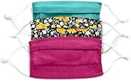 Mascarilla de tela con filtro (paquete de 3, baya / floral / aguamarina) - Lavable y reutilizable - Talla unisex para adultos - Incluye
