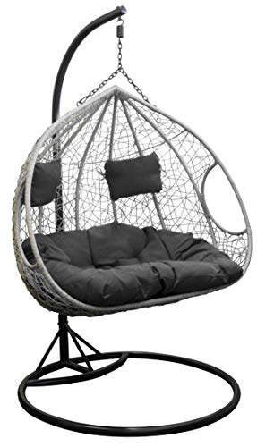 Trendyshop365 XL Polyrattan Outdoor Hängesessel mit Gestell inklusive Polster und Kissen Hängeliege Hängestuhl Garten – Bild 4